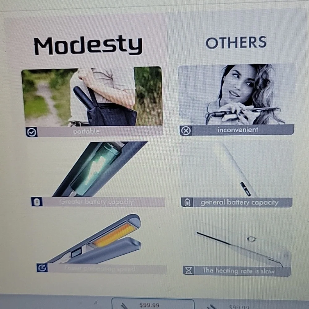 Modesty 2 in 1 cordless hair straightener curler cordless travel flat iron New